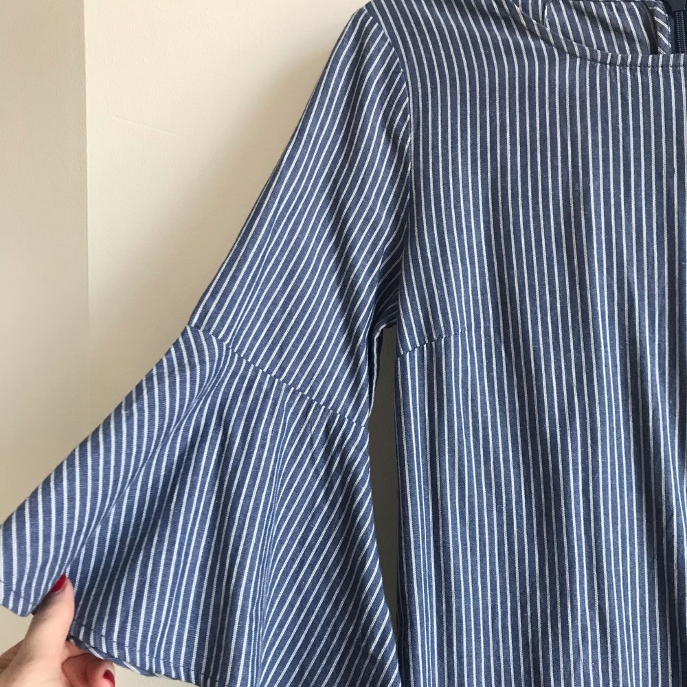 J.Crew Factory blue  & white bell sleeve dress